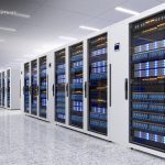Server racks in a data center for infrastructure audit.