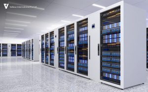 Server racks in a data center for infrastructure audit.