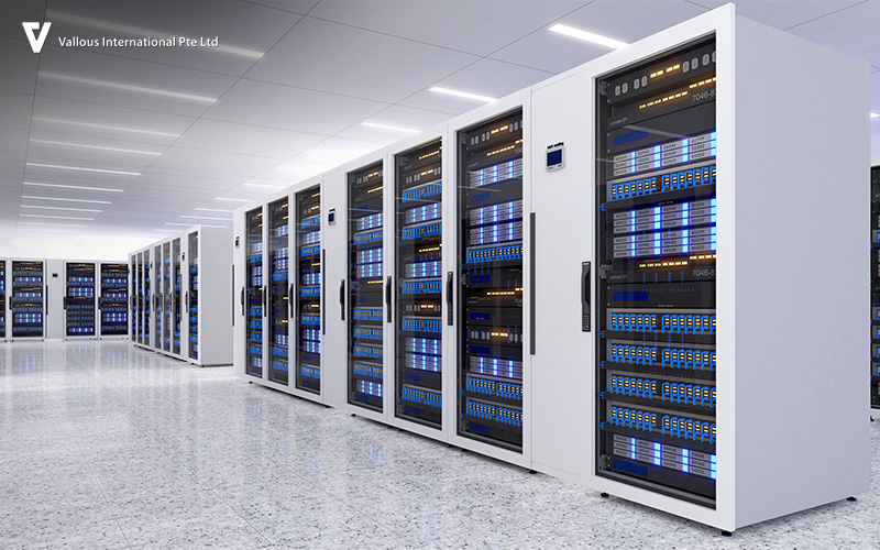 Server racks in a data center for infrastructure audit.