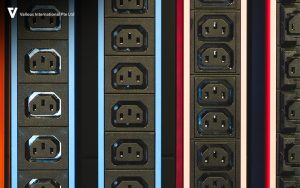 Vallous International smart PDUs with illuminated power outlets.